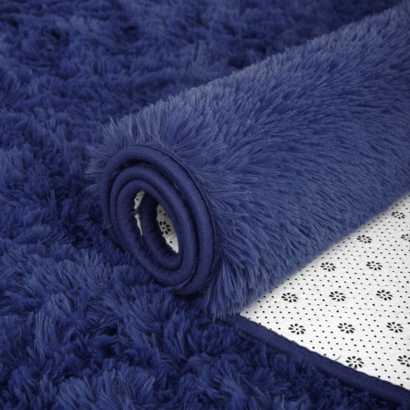 ISEAU Oval Fluffy Rug Carpets, Modern Plush Shaggy Area Rug for Kids Bedroom Extra Comfy Cute Nursery Mat Bedside Mats for Boys Girls Room Home Decor, 2.6 x 5.3ft, Light Navy - Image 3